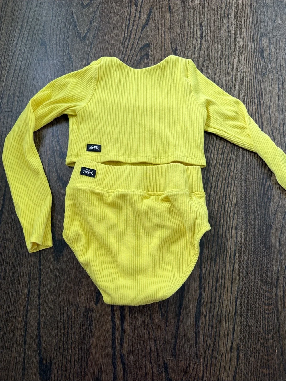 Tiger Friday Knit Yellow Ribbed Long Sleeve Top & High Waist Brief Set size CXL